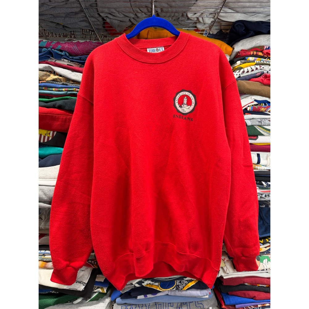 Vintage University of Omaha Indians Sweatshirt Red Crewneck Mens Large USA Made